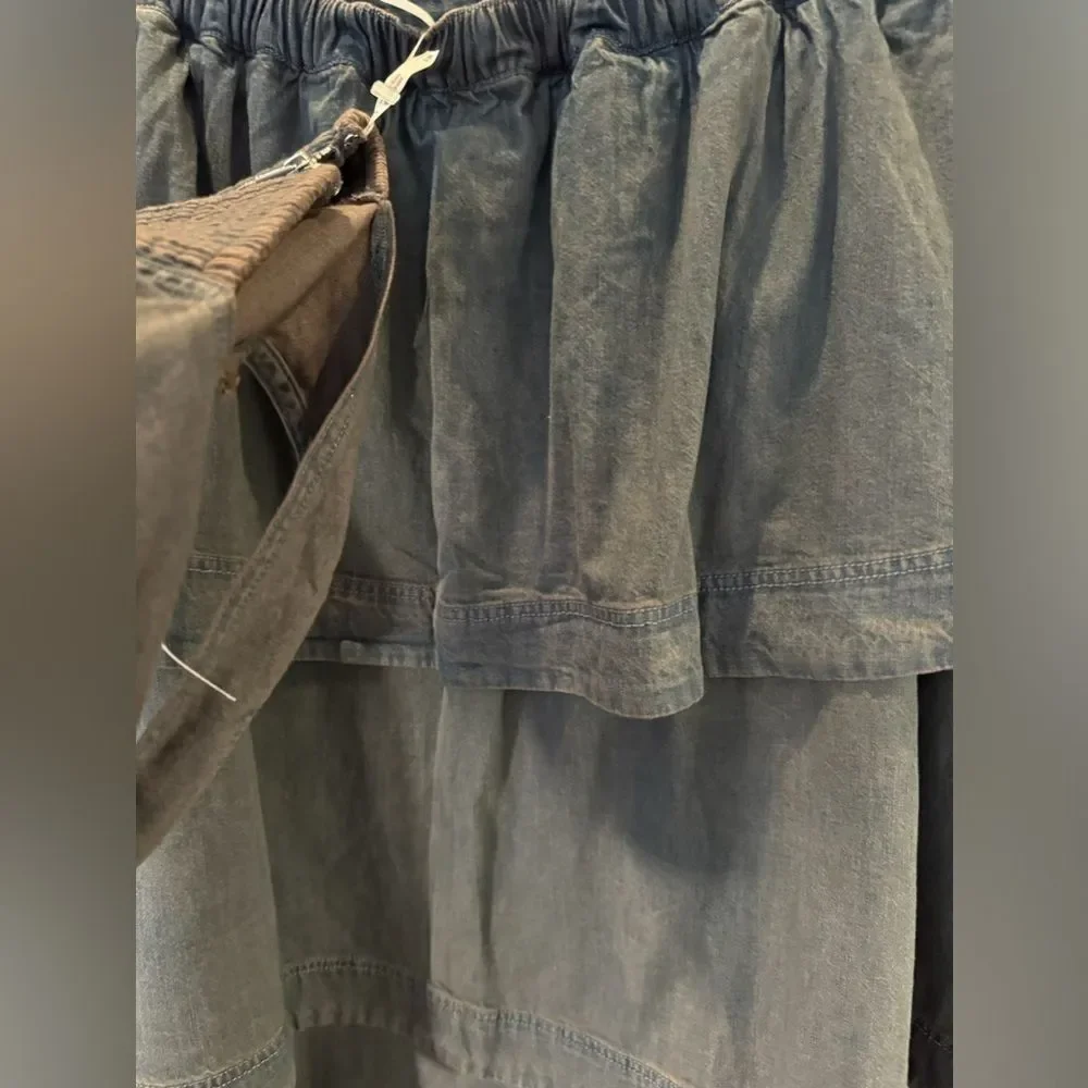 Free People 2 Piece Ryder Denim Set Skirt & Crop Top Size Medium